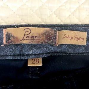Good used condition.Paige Verdugo Jeggings.Sz 28.Dark blue.Cotton/spandex blend.